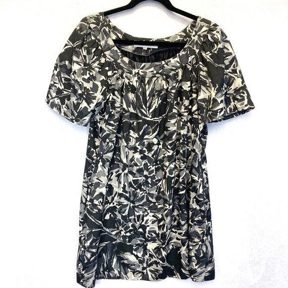 TRINA TURK Silk & Wool Mid High Dress Womens Size 8 Black White Floral - Picture 1 of 13